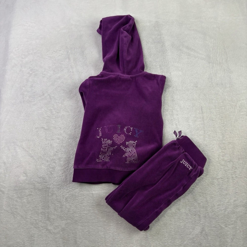 Y2K Juicy Couture Purple Velour Sweatsuit Athletic Hoodie Sweatpants Girls 5/6